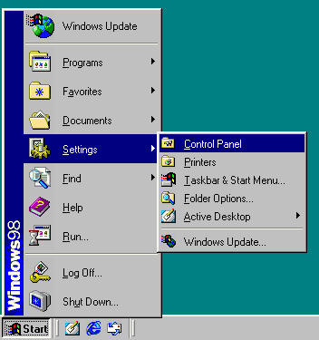 Windows - Start - Settings - Control Panel