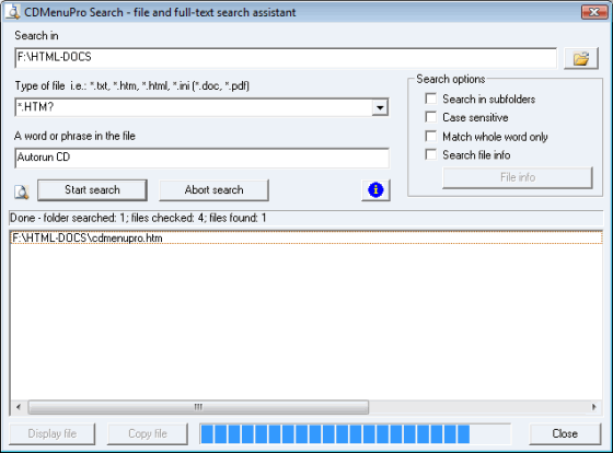 CDMenuPro full-text search feature during the search process