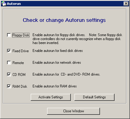 Check or change the autorun settings using autorun-check